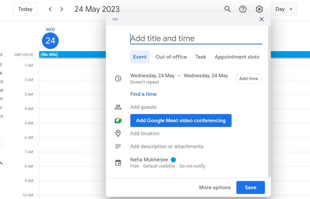 add title and time google calendar
