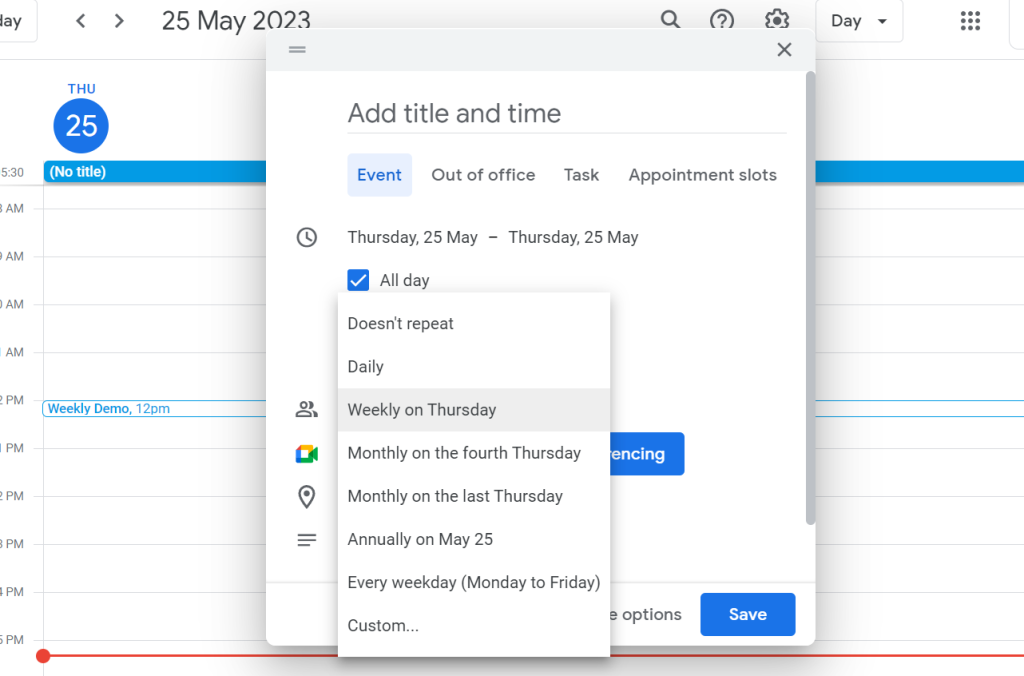 set recurring event google calendar