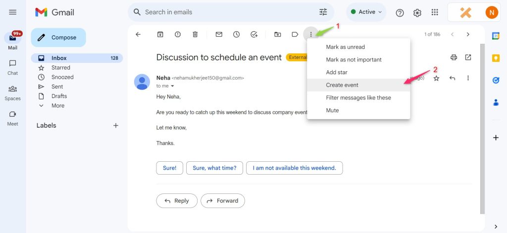 create google calendar event from email