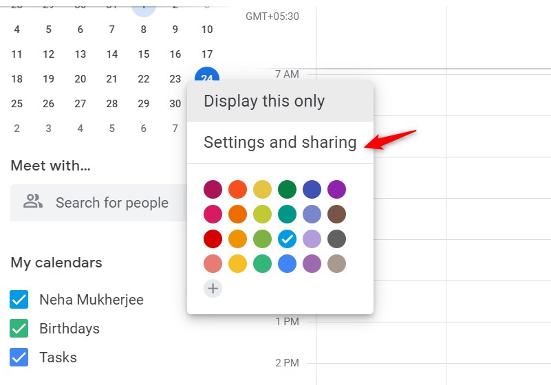 google calendar settings and sharing