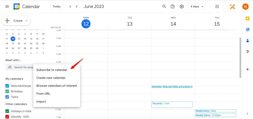 subscribe to someone else google calendar