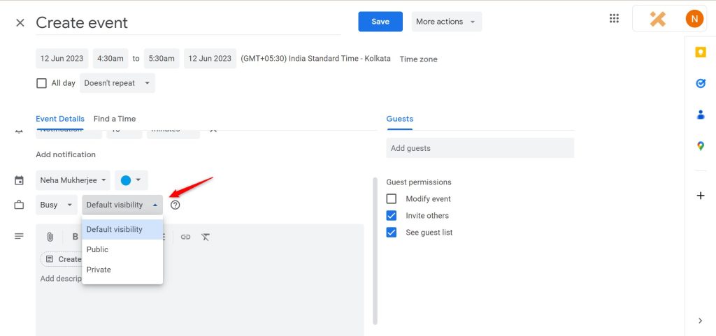 google calendar default visibility