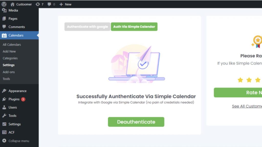 Deauthenticate to revoke authorization in Google Calendar Pro