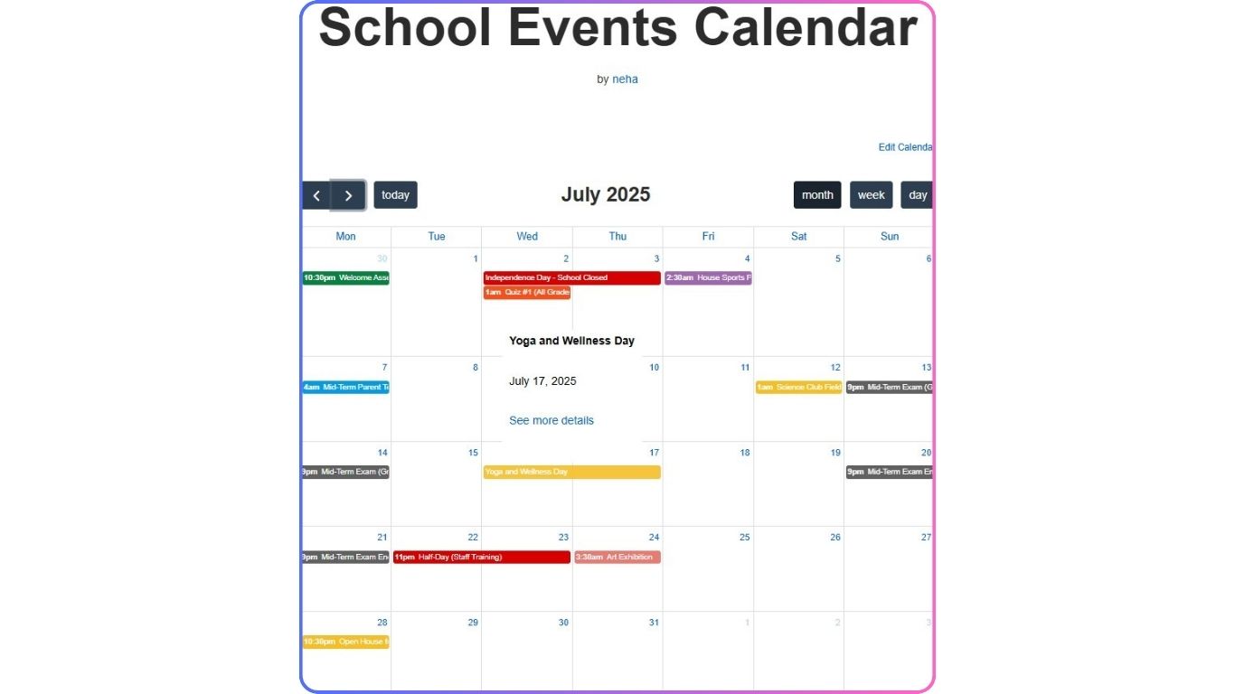 display school calendar on website