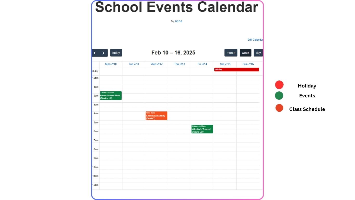 display school calendar on website