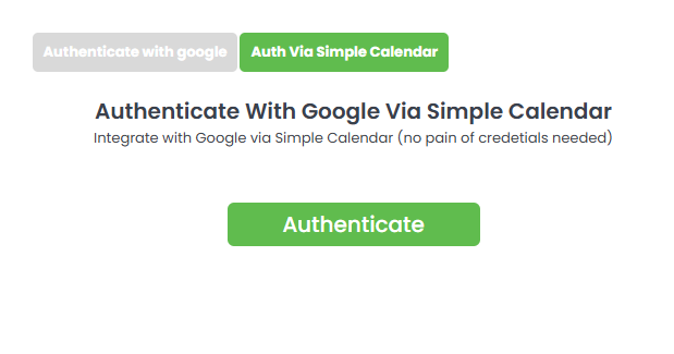 authenticate via simple calendar