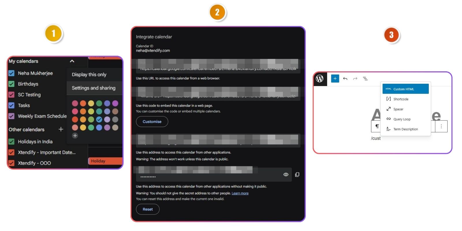 embed google calendar on wordpress manually