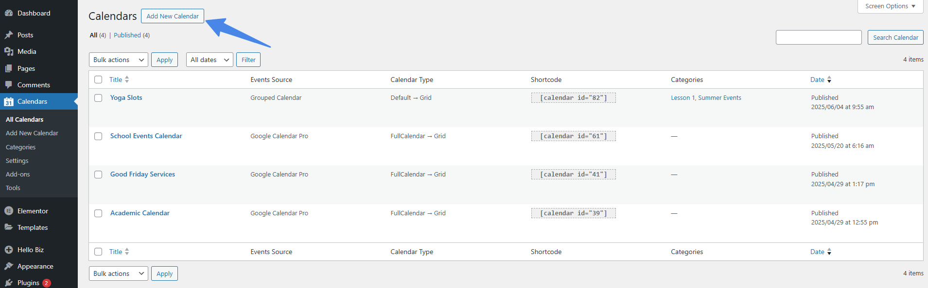 add new calendar simple calendar plugin