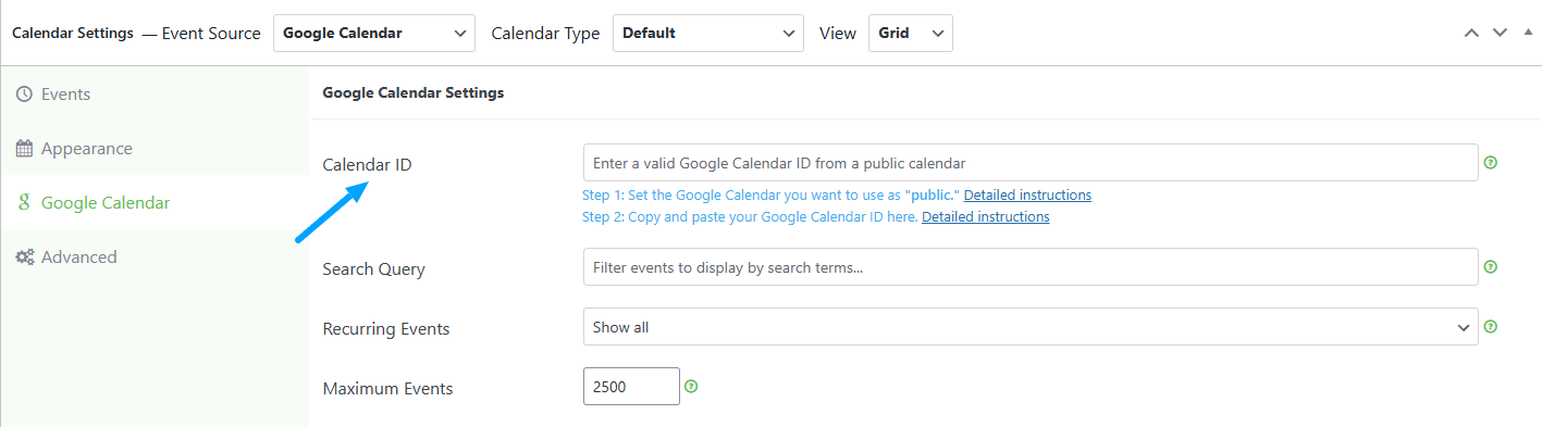 add public calendar ID simple calendar plugin