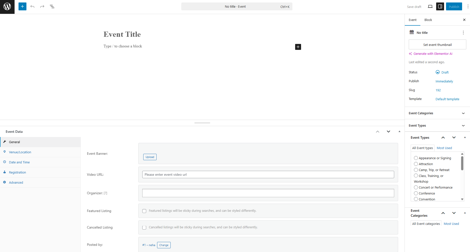 wp event manager plugin backend user interface