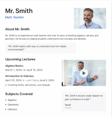 teacher page for appointment booking