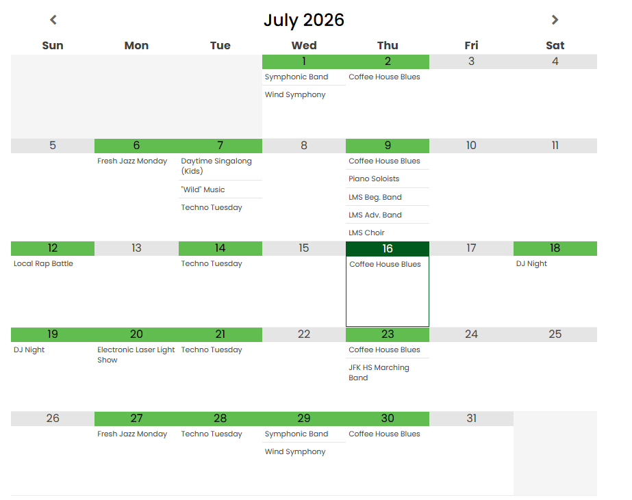 custom colors grid view new simple calendar demos