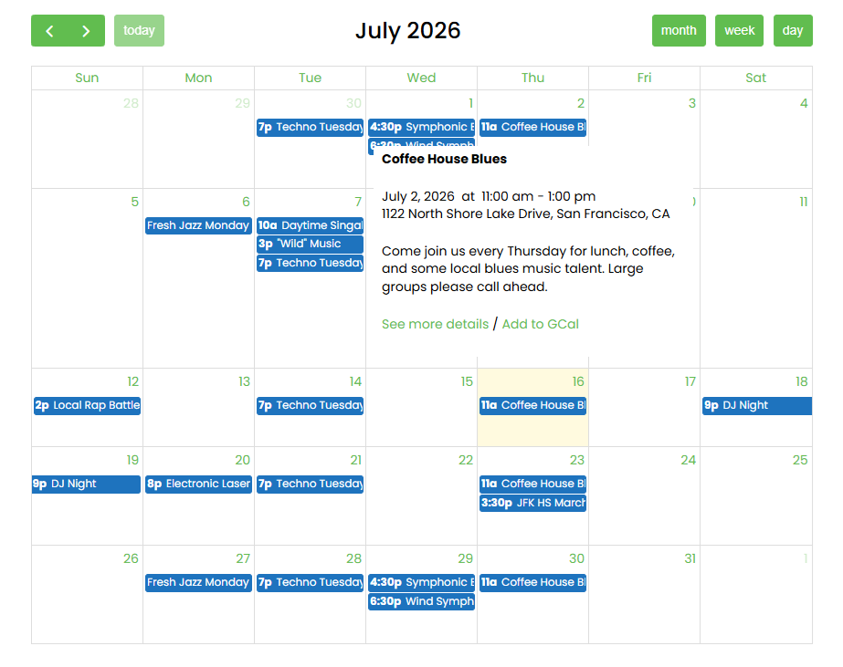 fullcalendar grid view new demos