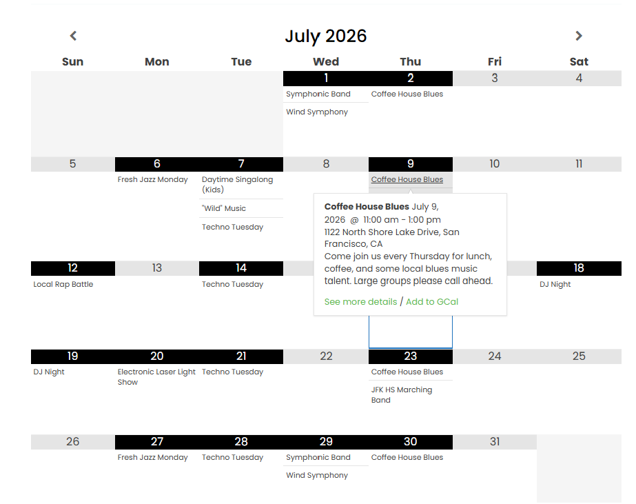 simple calendar basic grid view demos new