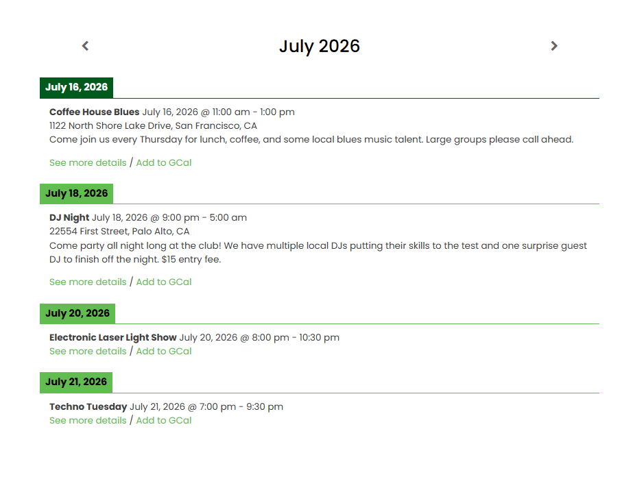 simple calendar new list view demos